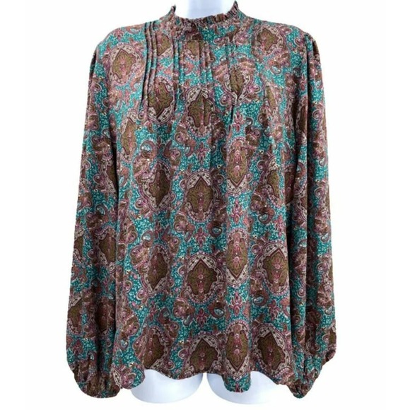 Joie Tops - Joie Women Brown Blue Paisley Blouse Top 1250007 Size S New